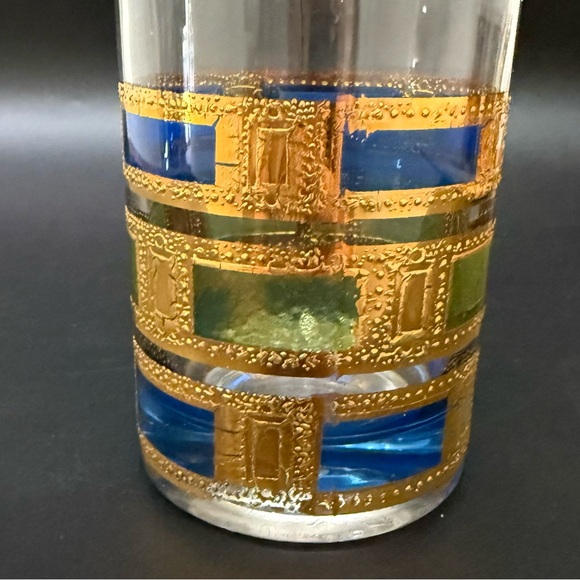 Set of 4 Vintage MCM MidMod CULVER Empress Blue Green 22K Gold Highball Glasses - Picture 13 of 16